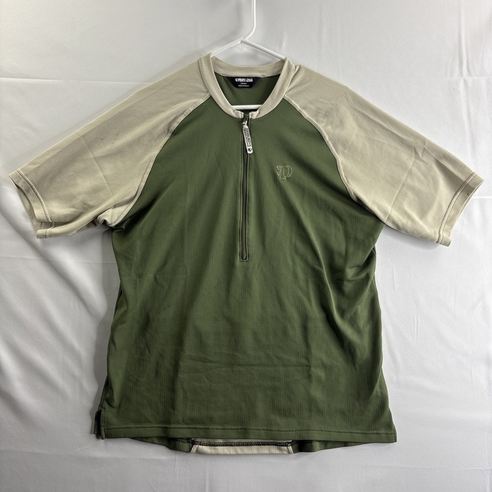 Pearl Izumi Men's Medium Green Tan 1/4 Zip S/S Mountain Gravel Biking Jersey